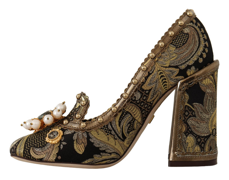 Elegante Gold Jacquard Brocade Pumps