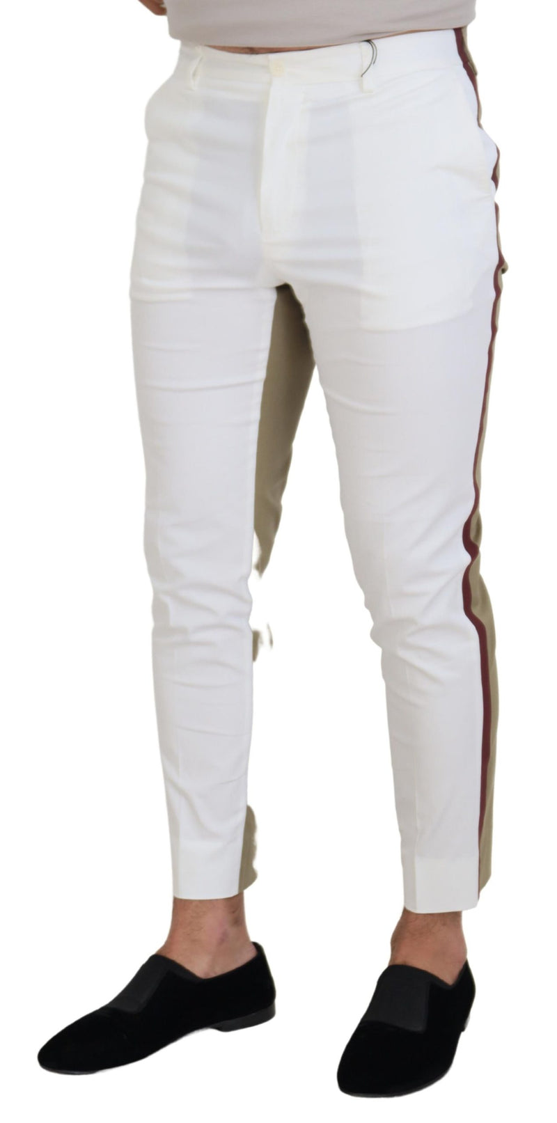 Pantalon en coton blanc et brun bicolore