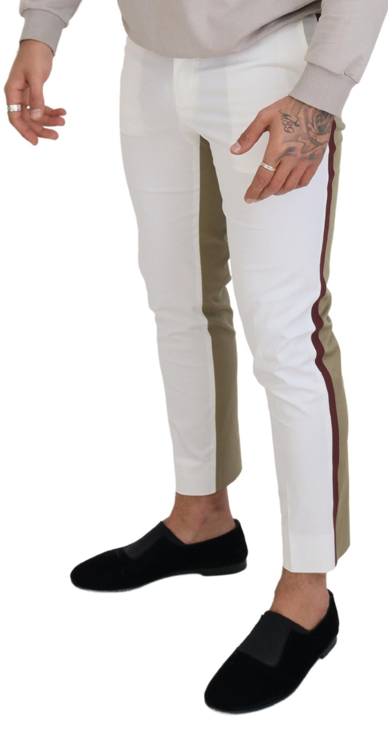 Pantalon en coton blanc et brun bicolore