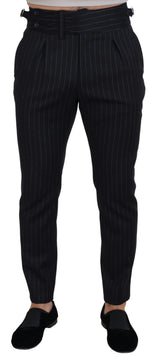 Elegante schwarze Streifenwollmischhose