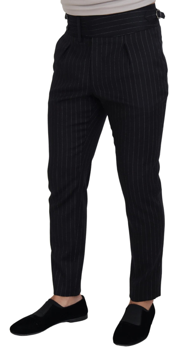 Elegante schwarze Streifenwollmischhose