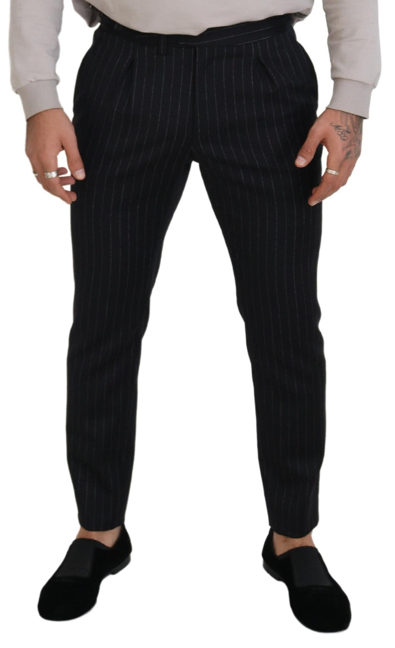 Elegante schwarze Streifenwollmischhose