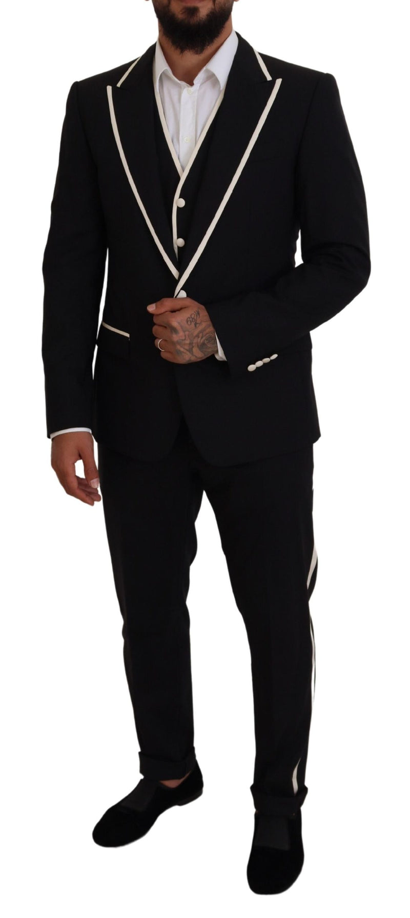 Elegant Black and White Slim Fit trois pièces