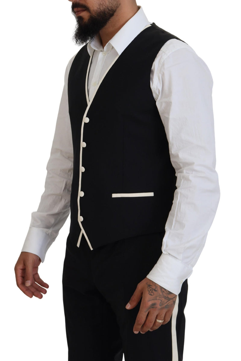 Elegant Black and White Slim Fit trois pièces