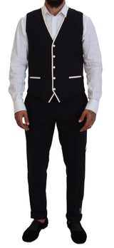 Elegant Black and White Slim Fit trois pièces