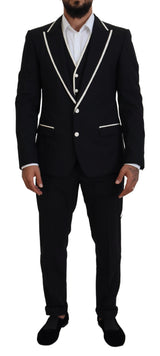 Elegant Black and White Slim Fit Three Piece Suit