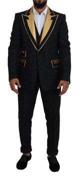 Elegante abito da 3 pezzi Black & Gold Slim Fit 3 pezzi