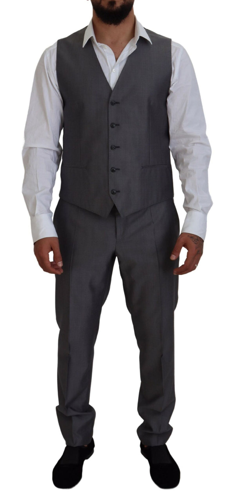 Elegante conjunto de traje de sicilia de plata gris gris