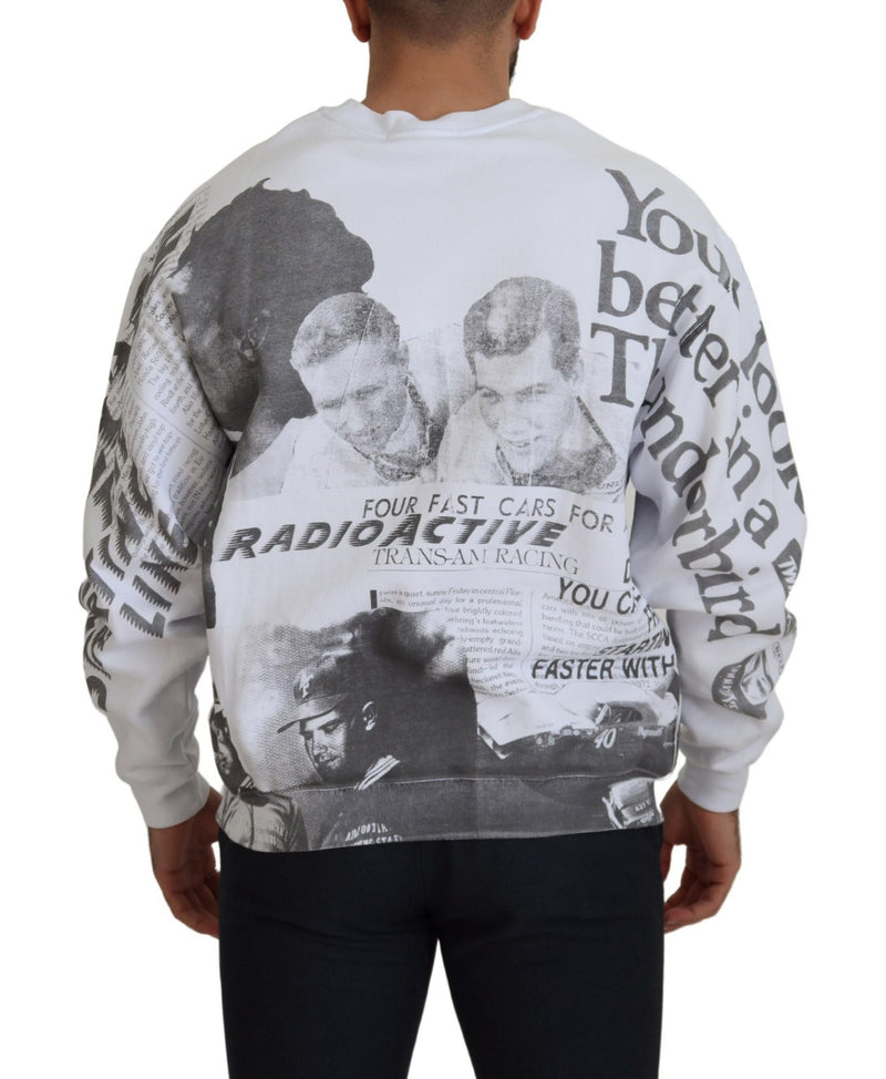 Eleganter weißer Crewneck -Baumwollpullover