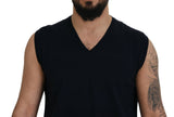 Sleeek Black V-Neck Maneveless Tank