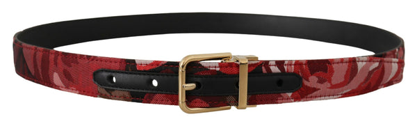 Ceinture en cuir multicolore rouge avec boucle dorée