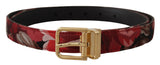 Ceinture en cuir multicolore rouge avec boucle dorée