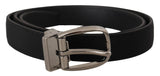 Elegant Grosgrain Leather Belt with Silver Buckle