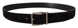 Elegant Black Leather Grosgrain Belt