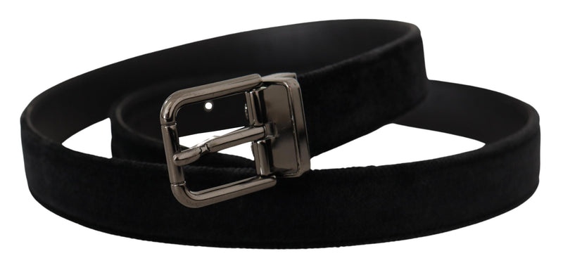 Elegant Black Leather Belt with Silver Tone Buckle