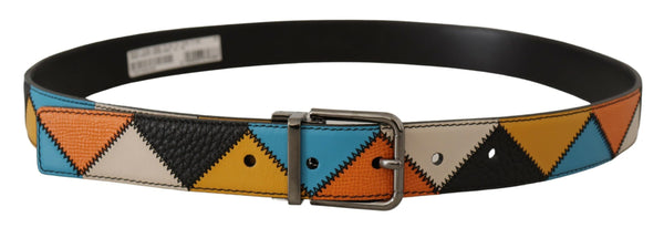 Ceinture en cuir multicolore avec boucle argentée