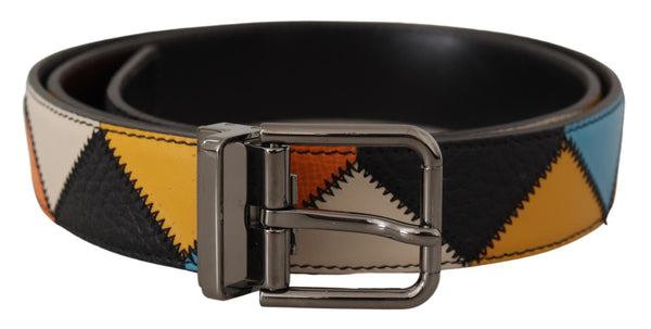 Ceinture en cuir multicolore avec boucle argentée