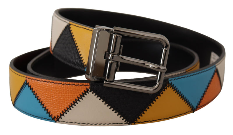 Ceinture en cuir multicolore avec boucle argentée