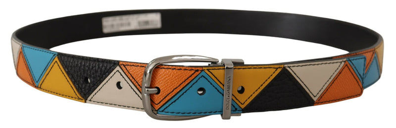 Ceinture en cuir multicolore élégante avec boucle argentée