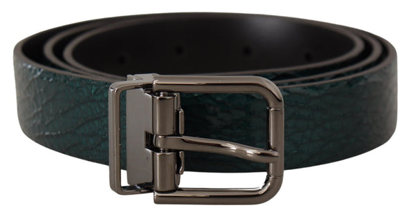 Ceinture en cuir vert élégant avec boucle argentée