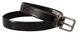 Ceinture en cuir noir élégant avec boucle argentée