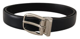 Ceinture en cuir noir élégant avec boucle argentée