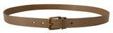 Elegant Brown Leather Belt with Brass Tone Buckle