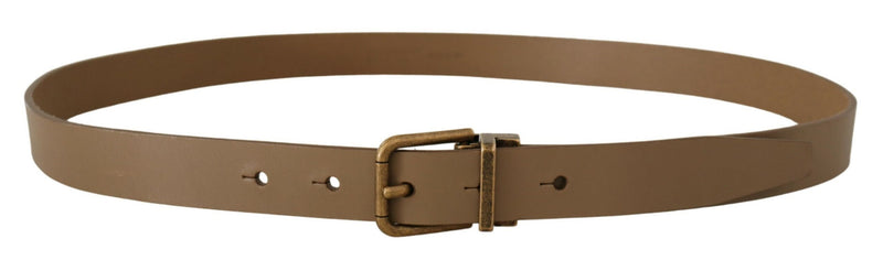 Elegant Brown Leather Belt with Brass Tone Buckle