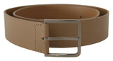 Beige Leather Statement Belt with Silver Buckle