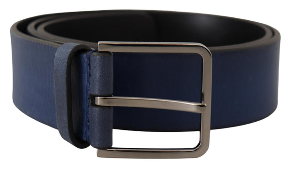 Ceinture en cuir bleu élégant avec boucle argentée