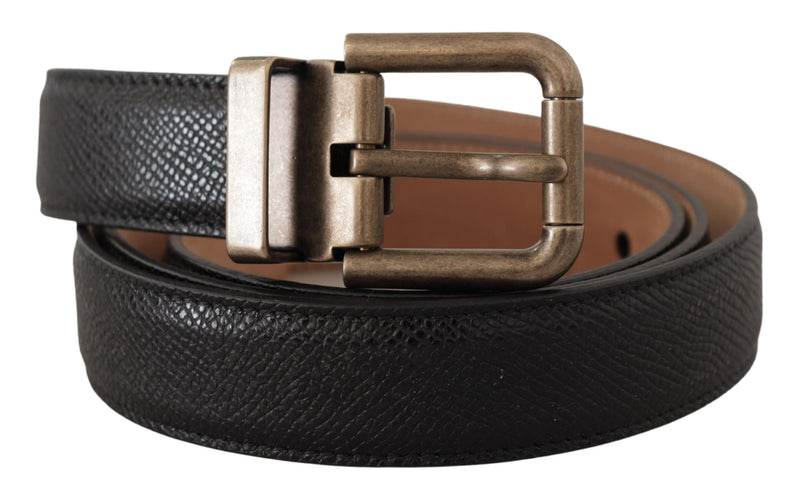 Ceinture en cuir noir élégant avec boucle en métal vintage