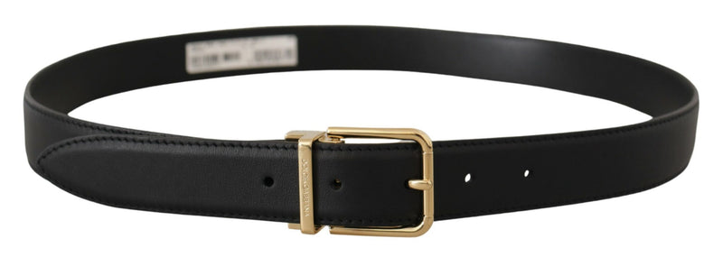 Elegant Black Leather Belt with Metal Buckle