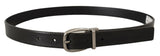 Elegant Black Leather Belt with Metal Buckle