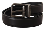 Ceinture en cuir noir élégant avec boucle en métal