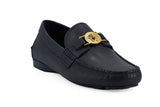 Elegant Navy Blue Calf Leather Loafers