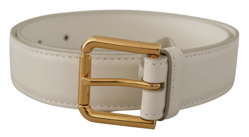 Ceinture en cuir blanc chic avec boucle gravée en or