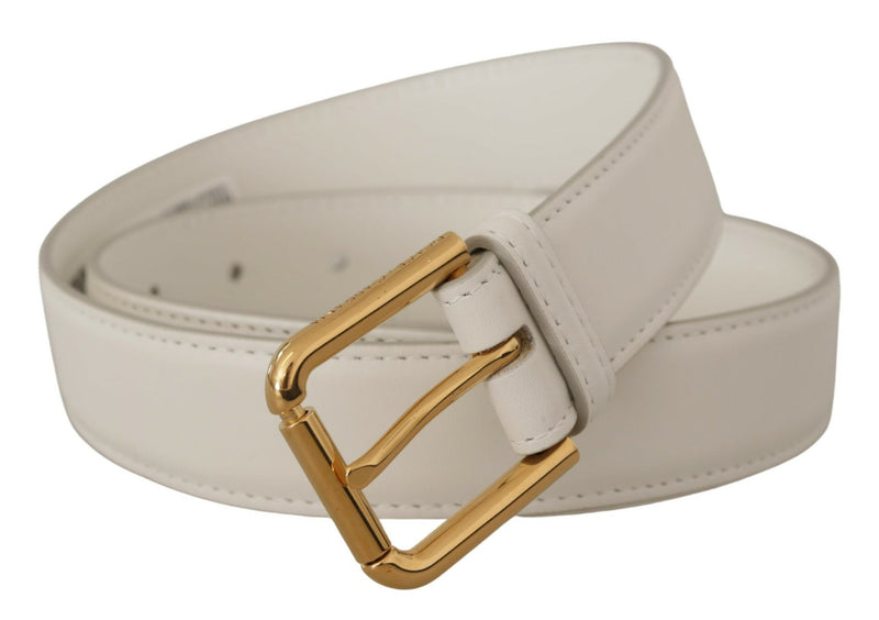 Ceinture en cuir blanc chic avec boucle gravée en or