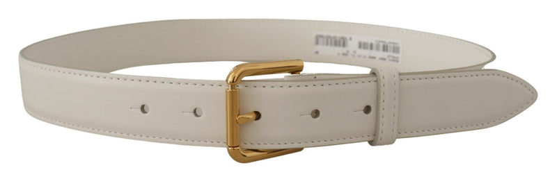 Ceinture en cuir blanc chic avec boucle gravée en or