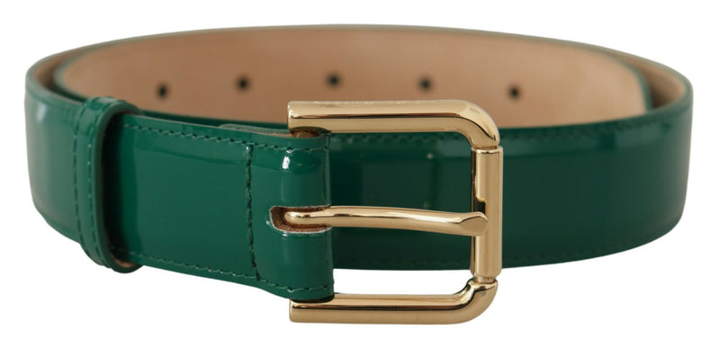 Elegant Green Leather Belt with Gold Buckle Detail