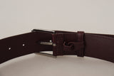 Elegant Maroon Leather Belt with Engraved Buckle