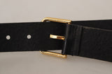 Ceinture en cuir noir élégant avec boucle dorée