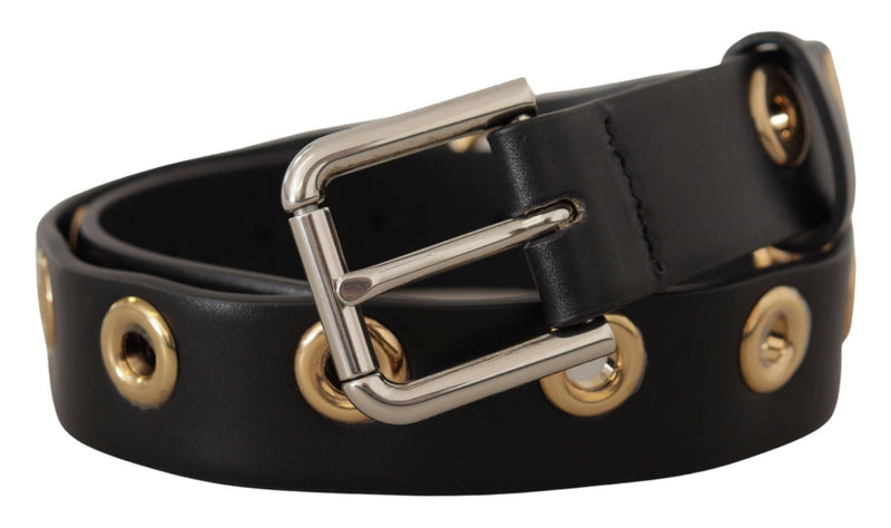 Ceinture en cuir noir chic avec boucle gravée