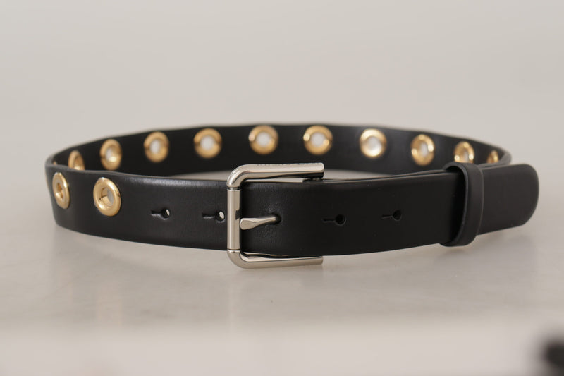 Ceinture en cuir noir chic avec boucle gravée