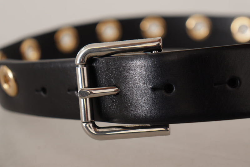 Ceinture en cuir noir chic avec boucle gravée