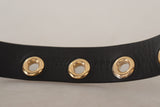 Chic Black Leather Belt with Engraved Buckle