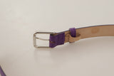 Elegante cintura in pelle viola con fibbia logo