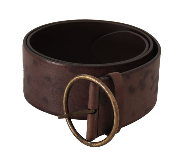 Ceinture élégante en cuir brun foncé avec boucle de logo