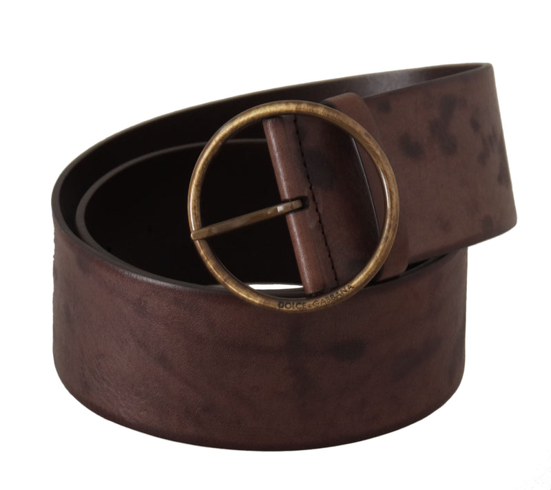 Ceinture élégante en cuir brun foncé avec boucle de logo