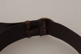 Ceinture élégante en cuir brun foncé avec boucle de logo