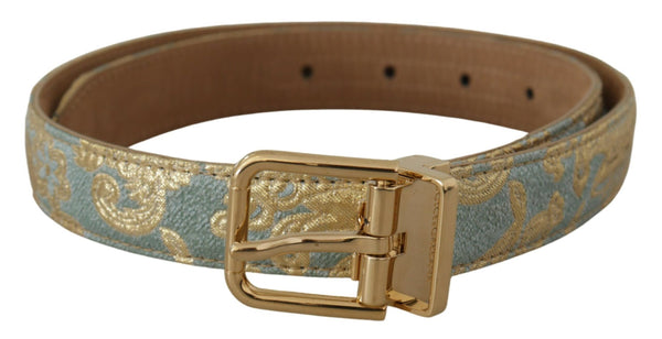 Ceinture en cuir bleu clair élégant avec boucle dorée